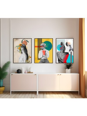 Modern Tarz Mdf Plastik Çerçeveli 3'lu Dekoratif Tablo 31
