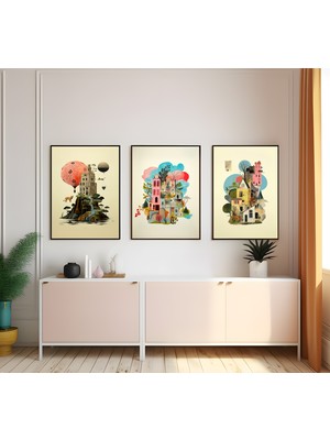 Modern Tarz Mdf Plastik Çerçeveli 3'lu Dekoratif Tablo 107