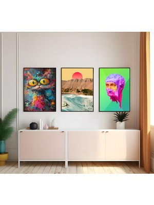 Modern Tarz Mdf Plastik Çerçeveli 3'lu Dekoratif Tablo 39