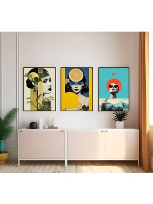 Modern Tarz Mdf Plastik Çerçeveli 3'lu Dekoratif Tablo 94