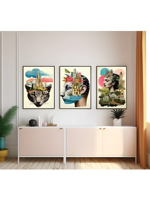 Modern Tarz Mdf Plastik Çerçeveli 3'lu Dekoratif Tablo 116