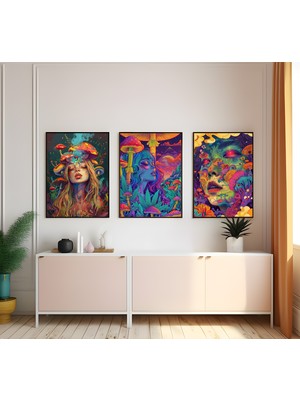 Modern Tarz Mdf Plastik Çerçeveli 3'lu Dekoratif Tablo 88