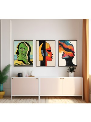 Modern Tarz Mdf Plastik Çerçeveli 3'lu Dekoratif Tablo 59