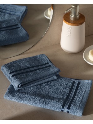 Maynor Bordürü Floşlu 2'li %100 Pamuk El Havlusu - Mavi