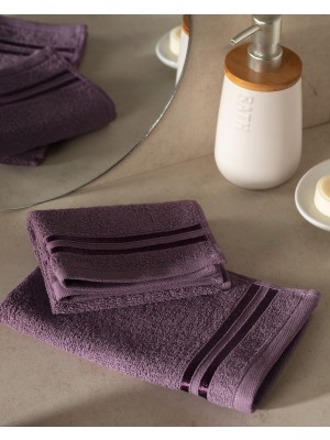 Maynor Bordürü Floşlu 2'li %100 Pamuk El Havlusu - Mürdüm