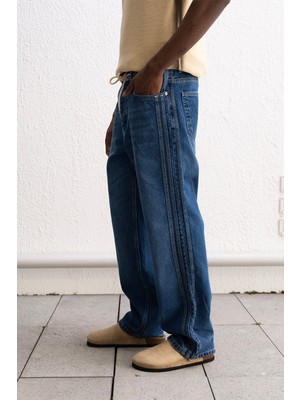 Giesto Bağcıklı Baggy Mavi Jean