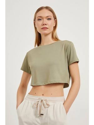 Bisiklet Yaka Crop Soft T-Shirt