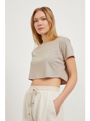 Bisiklet Yaka Crop Soft T-Shirt