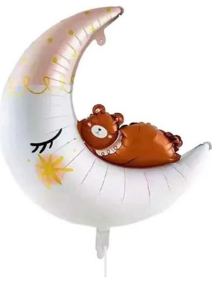 Sevimli Ayıcıklı Ay Şekilli Folyo Balon 1 Adet