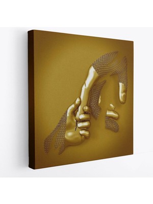 3D Efekt Altın Insan Kanvas Tablo, Altın Duvar Dekoru, Altın Gold EFEKT-5365