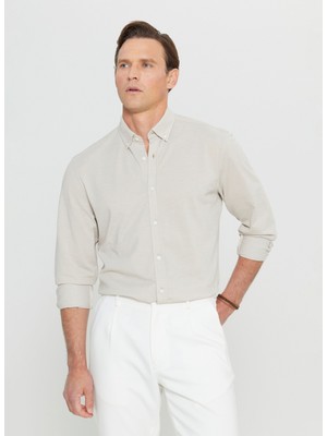 Altınyıldız Classics Slim Fit Düğmeli Yaka Bej Erkek Gömlek ACE020252157_BEJ