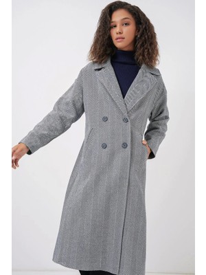 9113 Oversize Geniş Kesim Yünlü Uzun Kaşe Kaban  F.lacivert