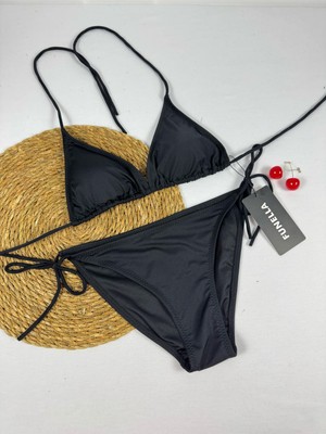 Siyah Boyundan Bağlamalı Şık Üçgen Kadın Bikini Takımı