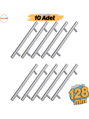 Badem10 Rosemary (10 Adet) Inox Metal Kulp 128 mm ( 12.8 cm ) Mobilya Mutfak Çekmece Dolap Kapak Kulbu