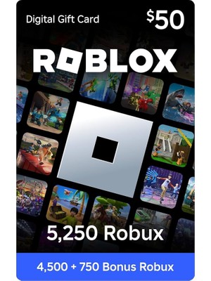 Roblox Hediye Kartı 5250 Robux Dijital Kod Global Kullanım İçin 50 Dolar Değerinde