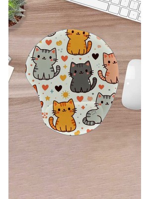 Karmat Kedili, Kedi Desenli, Renkli Mouse Pad, Bilek Destekli, Konforlu Mouse Pad, Bilgisayar Faresi Aksesuarı