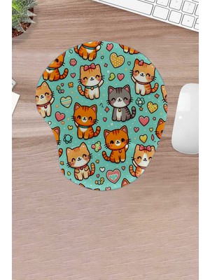 Karmat Kedili, Kedi Desenli, Mavi Mouse Pad, Bilek Destekli, Konforlu Mousepad, Bilgisayar  Faresi Aksesuarı