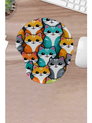 Karmat Kedili, Kedi Desenli, Bilek Destekli Mousepad, Bilgisayar Faresi Aksesuarı, Bilgisayar Aksesuarı