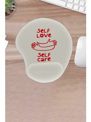 Karmat Self Love, Self Care, Krem Mouse Pad, Bilek Destekli, Konforlu Mousepad, Bilgisayar Aksesuarı