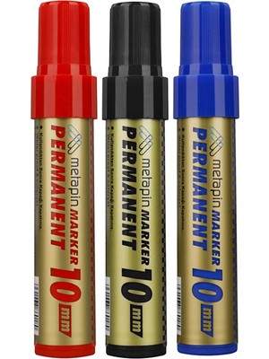 Metapin Permanent Markör Kesik Uçlu Koli Kalemi 10 mm 3 Lü Set Kırmızı Siyah Mavi