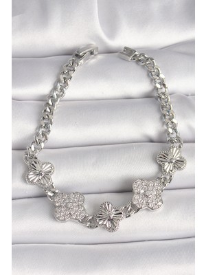 Callerrons Accessories Pirinç Gümüş Renk Zincir Yonca Model Kadın Bileklik - EBJ250308W31946