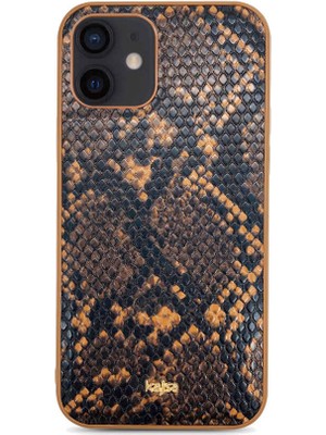 Teleplus iPhone 12 Kılıf Kajsa Glamorous Serisi Yılan Derisi Desenli Kapak