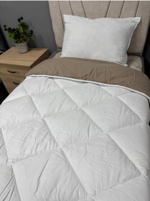 Clasy %100 Pamuk Ranforce Çift Kişilik Yorgan Çift Taraflı Sütlü Kahve-Beyaz Düz Desenli Kapitoneli