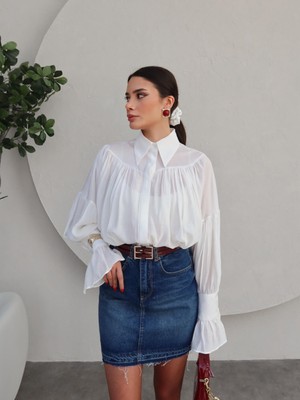 Ekru Büzgülü Gömlek