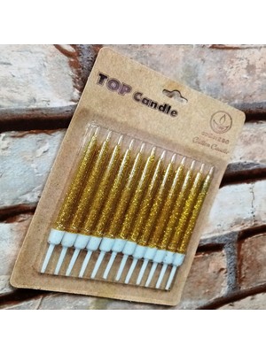 Gold Bırthday Candle Vıp Parlak Altın Metalik Simli Altın Pasta Mumu 12 Adet Altın Doğum Günü Mumu