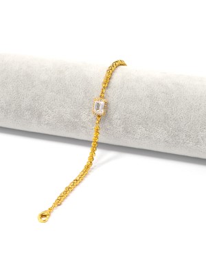 Ferizz 22 Ayar Altın Kaplama Baget Taşlı Dorika Bayan Bileklik BLK-388