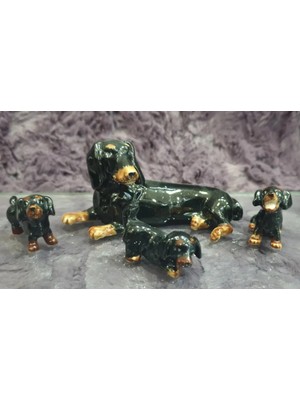 Es Dekor 4'lü Siyah Porselen Köpek Ailesi Anne 10CM , Yavrular 3'er cm