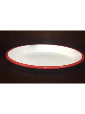 Es Dekor Çelik Üzeri Emaye Kaplama Oval Kırmızı Tabak 30 x 20 cm Yıkanabilir Fırınlanabilir Vintage 1 Adet