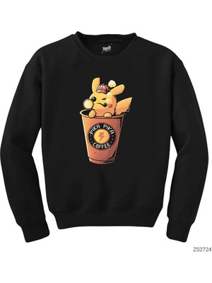 Pikachu Detective And Coffe Siyah Sweatshirt