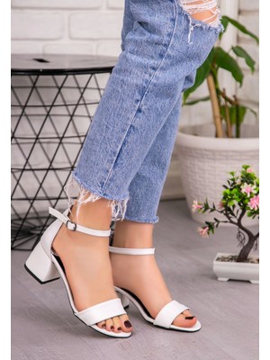 Kazax Epox Beyaz Cilt Topuklu Ayakkabı