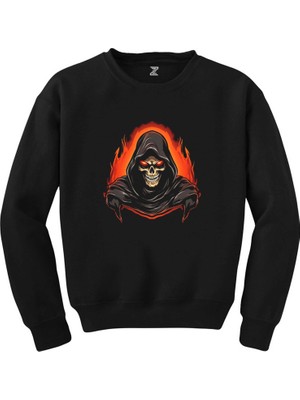 Skeleton Ghost Fire Siyah Sweatshirt