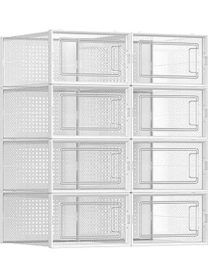 Songmics Ayakkabı Kutuları, 8'li Paket Ayakkabı Kartonu, Katlanabilir ve Istiflenebilir, 44 Numaray