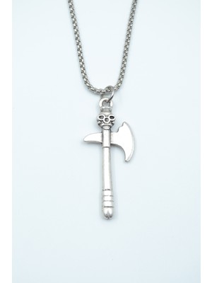 Kuru Kafa Balta Gümüş Kaplama Örme Zincir Kolye