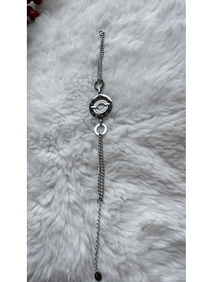 Stainless Steel Silver Kaplama Roma Rakamı ve Taş Detaylı Bileklik
