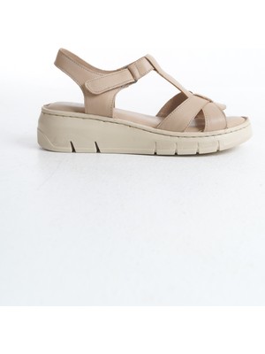 Tamdabu Ayakkabı Deri Bej Ortopedik Taban Kadın Sandalet TMD202585