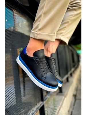 Shoecide SHO979 Bağcıklı Rahat Taban Santoni Gbt Spor Erkek Ayakkabı Sıyah/mavı