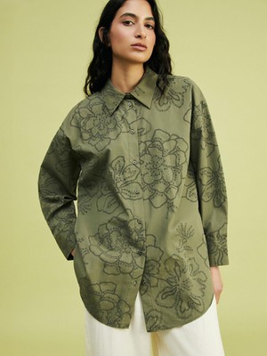 Lcw Modest  Çiçekli Oversize Poplin Kadın Gömlek Tunik