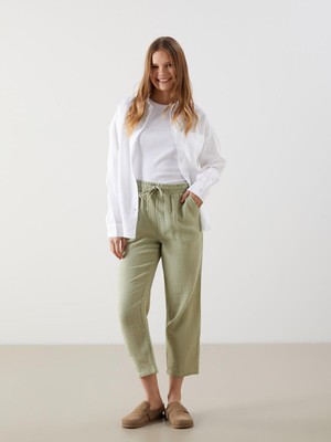 Xsıde  Beli Lastikli Düz Müslin Kadın Pantolon