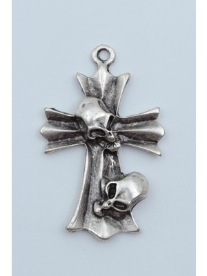 Bu Farklı Kuru Kafa Haç Kolye Ucu - Antik Gümüş Kaplama - Kod:185