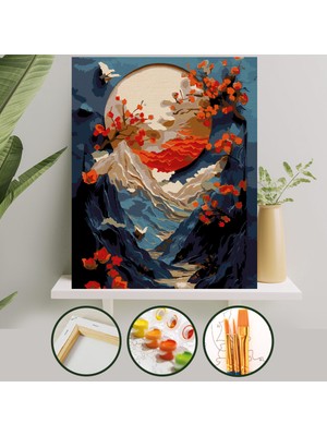 Palmiye Hobi Sanat Sayılarla Boyama Çıtalı Tuval Seti Fırça ve Boya Dahil 40x50 cm Dağ Manzarası