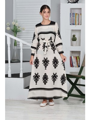 Pantulux Çocuk Pamuklu Viskon Kumaş Desenli Uzun ELBISE-ELB-0017