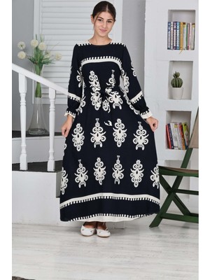 Pantulux Çocuk Pamuklu Viskon Kumaş Desenli Uzun ELBISE-ELB-0017