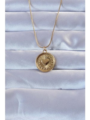 Ocean Desing Altın Renk Parlayan Güneş Tasarımlı Oval Vintage Kolye