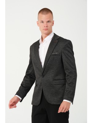 Erkek Slim Fit Blazer Ceket Koyu Gri