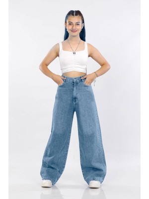 Asortix Kız Çocuk Pamuk Baggy Fit Geniş Paça Kot PANTOLON-PNT-0046