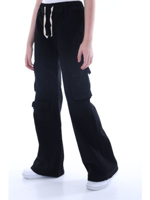 Asortix Kız Çocuk Oversize Kargo Cepli Beli Lastikli Pamuk Kot PANTOLON-PNT-0042